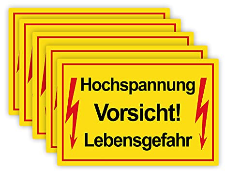 STROBO 5 Stück XXL Hochspannung! Vorsicht Lebensgefahr! Hinweisschild | Stabile 5mm Hartschaumplatte als 40x30cm Schild mit UV-Schutz für den Außenbereich