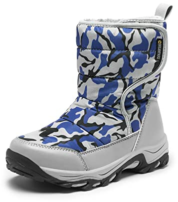 DREAM PAIRS Boys Girls Snow Boots Winter Waterproof Walking Boots for Kids Non Slip Warm Fur Lined Shoes,Size 11 Little Kid,Camouflage/Blue,SDSB2222K