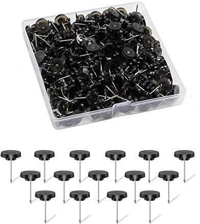 Schwarz Pinnadeln,Reißzwecken für Wand,Flacher Kopf Pinnwandnadeln mit Stahlspitze für Korkplatte Wand Pinnwand Weltkarte(120 Stück/Box)