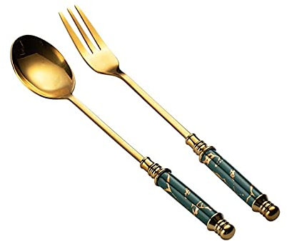 Dinner Spoons/Tablespoons 2pcs Dessert Spoon European Vintage Coffee Spoon Stainless Steel Small Spoon Fruit Fork Exquisite Dessert Spoon Dessert Fork Spoons for Home/Spoons for Dessert (Color : B)
