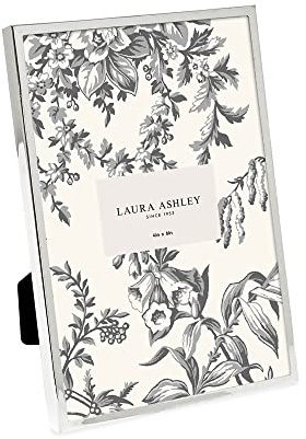 Laura Ashley 4x6 Silver Flat Metal Picture Frame (Vertical & Horizontal) w/Two-Way Easel Stand, Black Velvet Backing, Wall-Mountable, Made for Tabletop, Desk, Wall Display, Home Décor (4x6, Silver)