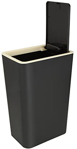 JMIATRY 8L Bedroom Bin with Lid, Press-Type Rubbish Bin with Top Lid, Plastic Waste Paper Bins for Bedroom, Toilet, Kitchen, Living Room and Office, 34x22x15cm, Black