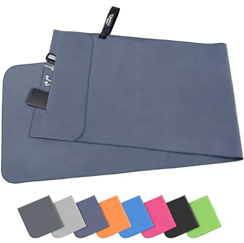 Pameil Toalla de Microfibra | 120x50cm Toalla Deporte Ligera, Absorbente y de Secado Rápido | Toalla Gimnasio con Bolsillo De Cremallera para Playa, Camping, Yoga y Sauna