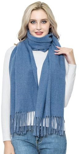 Blue Wool Pashmina Scarf -Women Winter Soft Woolen Pashmina Shawls and Wraps for Wedding Formal Evening Dresses(Blue)