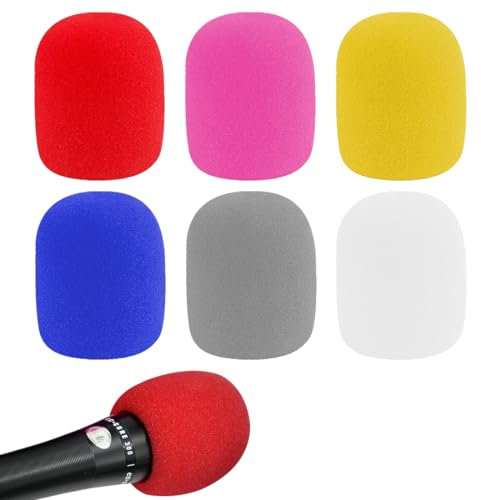 GNALIA 6 Pièces Bonnette Micro en Mousse Colorées Mousse Micro Anti Bruit Microphone Pare-Brise pour Microphone à Condensateur Anti-poussière Antibactérien et Coupe-Vent pour KTV Entrevue Discours