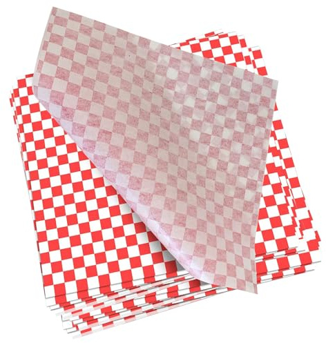 Greaseproof Paper Sheets, 100 Pcs Food Burger Wrap Paper Grease Proof Fish and Chip Burger Sandwich Wrapping Sheets Red Printed