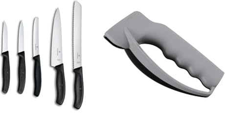 Victorinox Swiss Classic Kitchen Set, 5 Pieces, Black & Knife Sharpener, Multicolored Black/Grey