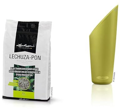 Lechuza – Pon – Terreau Mineral Neutre – Contient de l'engrais – 6 litres & Verseur Pon 0.1L – Coloris Vert Pistache
