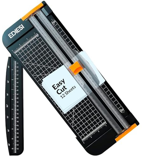 Ediesi, Guillotina de Papel, A4, Cizalla, Cortador, Máxima Precisión, Bloqueo Automático, con Regla de Extensión, para Papel, Fotos, Cupones y Etiquetas (Negro)