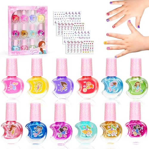 12 Farben Kindernagellack, Nagellack für Kinder, Kindernagellack Set auf Wasserbasis, Peel Off Ngellack Kinder, Mädchen Glitzer Geschenk Kit Perfekt für Geburtstagsgeschenk, Nail Polish