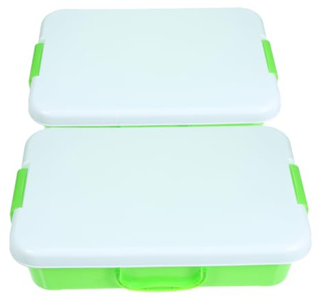 STOBOK Portable Sand Tray with Lid, 2pcs Small Plastic Sand Box with Handles Sensory Bin Play Tray Sensory Tray Sandbox for Indoor Outdoor Sensory Activities Play (Green)
