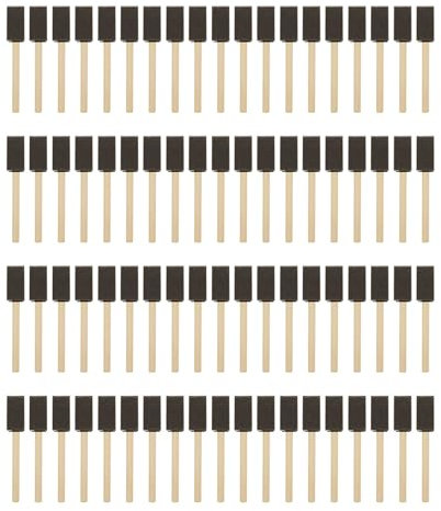 GBACHOOSE 120 Pcs Foam Paint Brush with Wooden Handle - 1 Inch High Density Sponge for Acrylics, Stains, Varnish, Watercolours