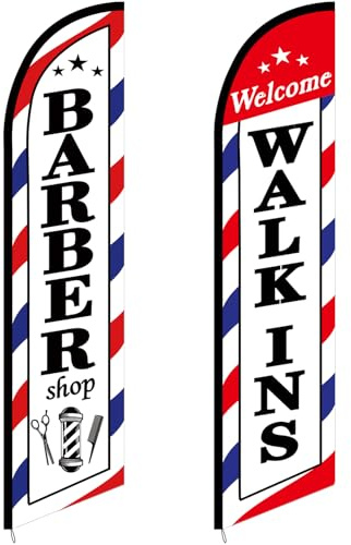 SmoothNovelty 2 Pcs Barber Flag for Outside Barbershop Themed Swooper Flag Open Feather Barber Sign Welcome Banner for Salon Business Outdoor Advertising Outside(NOT INCLUDE POLE KIT)(12 x 2.5 ft)