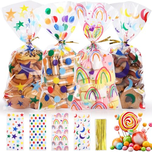 WD&CD Cellophantüten 100 Stück, Süßigkeiten Tüten Kekse Goody Taschen Pralinentüten für Oster, Valentinstag, Geburtstag, Neujahr