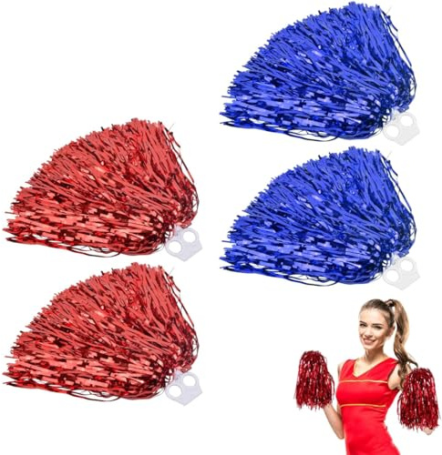 ZEPIQOR 4 Pezzi Pom Pom Cheerleader, pon pon cheerleader, Pompon da Cheerleader con Manici Pompoms Cheerleading per la Scuola, Cheerleading Pom Poms, Lo Sport, la Danza Notturna, la Festa