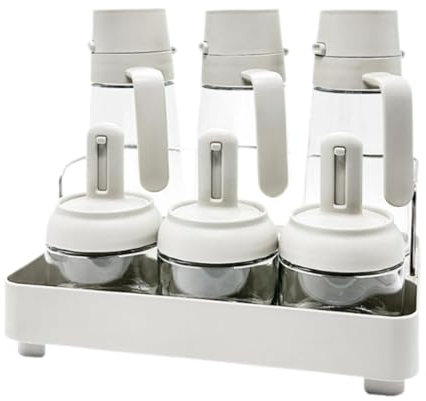 LOVIVER Frascos de Especias con Cuchara de condimento de Vidrio frascos dispensador de de Soja con Olla de condimentos Base para cafetería hoteles