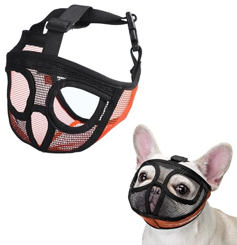 JOYPAWS Maulkorb für Hunde, Kurze Schnauze, Französische Bulldogge, Maulkorb mit weichem Netz, verstellbar, Anti-Bissen, Kauen, Bellen, für kleine und große Rassen, Mops/Boston Terrier, Orange, S