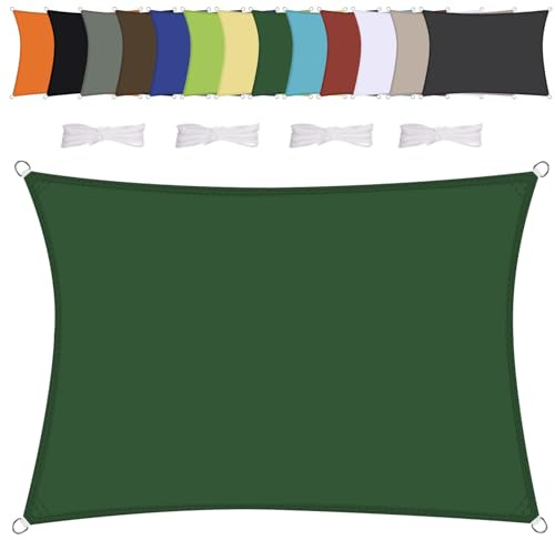 Vela ombreggiante Rettangolare 4x5m Impermeabile Tenda a Vela Parasole Protezione Solare Anti UV per Giardino Esterno Terrazza-Verde