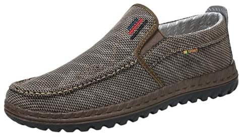 Mocassini casual da uomo slip on scarpe di stoffa traspirante leggero casual confortevole tela camminare guida mocassini scarpe senza lacci, Caff, 40 2/3 EU