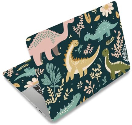 PLIGREAT Cartoon Dinosauro Laptop Pelle Adesivo Riutilizzabile Netbook Skin Adesivo In Vinile Per PC Universale 12 13 13.3 14 e 15 pollici Pellicola Protettiva Per Laptop Impermeabile