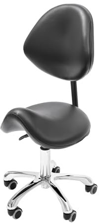 Ergonomischer Sattelhocker mit Rückenstütze Verstellbarer Rollstuhl für Zahnärzte, Spas und Friseure, Drehhöhe 49 64 cm (Schwarz)