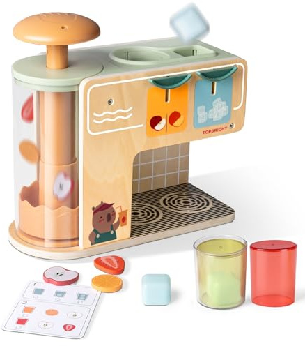 Top Bright Drink Dispenser Kids Play Set, Pretend Play Toys Food with Sounds Effects, Wooden Kitchen Playset for Boys Girls 3+ Year Old