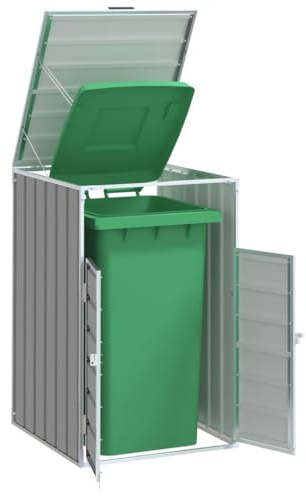 Hoodmeel Copribidoni Spazzatura Esterno, Bidoni Spazzatura Esterno, Contenitori Rifiuti Esterno, Porta Bidoni Spazzatura Esterno Singolo, in Acciaio Grigio 72x81x115cm