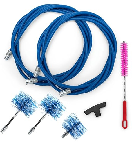 BARETTO FLEX | Kit Pulizia Stufa a Pellet | Canna Fumaria Ø 80 + 100 + 120 mm | Lunghezza 6 m | 2 Spazzole Snodate + 1 Standard | Attacco M12