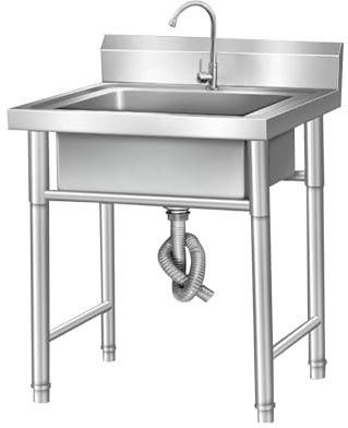 FrittståEnde Rostfria StåLsdisk med Kran Och Avlopp, UtomhusköKsenheter, Industriella Och Kommersiella Diskar med En SkåL för Restaurang, Verkstad, TväTtstuga