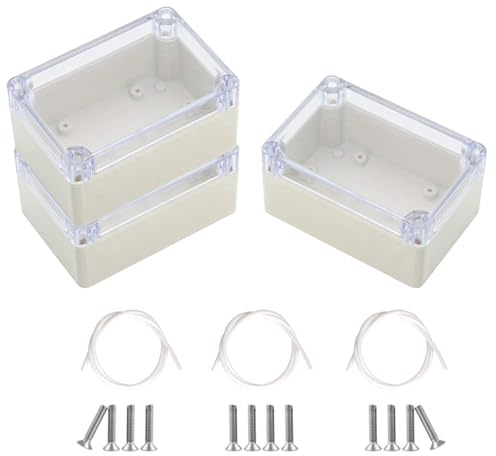 3 Stück Wasserdichte IP65 Leergehäuse, Industriegehäuse, Elektronische Gehäuse Box Mit transparentem Klarsichtdeckel für Innen- und Außenkabel, 100 x 68 x 50 mm