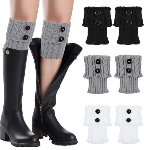 3 Pairs Boot Cuffs Ankle Warmers, Crochet Knitted Leg Warmers for Women | Short Boot Socks for Women Winter Short Leg Warmers Boot Topper Socks Leg Cuffs Boot Warmers Gift(Black+White+Gray)