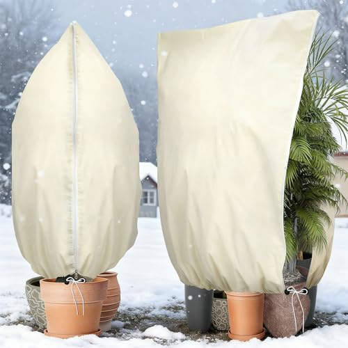 auvstar Voile Hivernage Plante Exterieur,2 Pièces Voile D'hivernage,Housse Hivernage Plante Exterieur avec Fermeture éclair et Cordon,Réutilisable Serre D'hivernage (120×180)