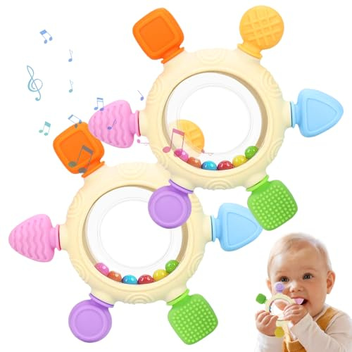 2 Stück Beißring Baby, BPA-frei Zahnungshilfe aus Silikon, Beissring Babys, Rassel Ruder Greifling Beißspielzeug, Erstausstattung Neugeborene, Babyspielzeug für Jungen und Mädchen (Mehrfarbig)