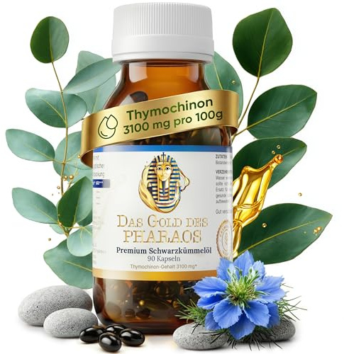 The Pharaoh’s Gold Schwarzkümmelöl Kapseln – 90 Kapseln mit 1500 mg Schwarzkümmelöl pro Tagesdosis – Kaltgepresst & vegan – In HPMC-Kapseln – Laborgeprüft & ohne Zusatzstoffe – aus Ägypten