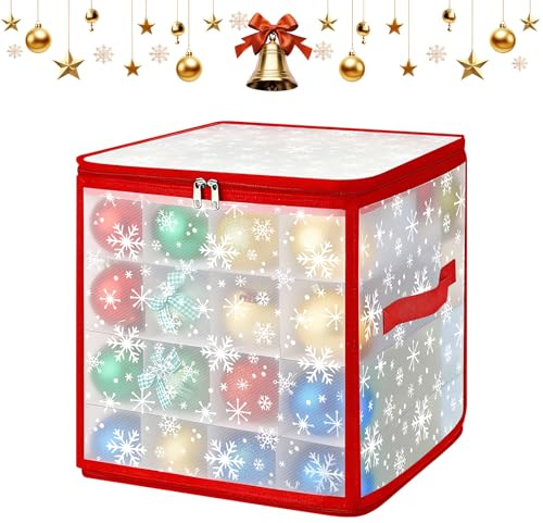 Akranini Weihnachtskugeln Aufbewahrungsbox, 64 Fächer je 7cm, wasserdicht, herausnehmbare Tabletts, Aufbewahrung für Christbaumkugeln (30x30x30 cm)