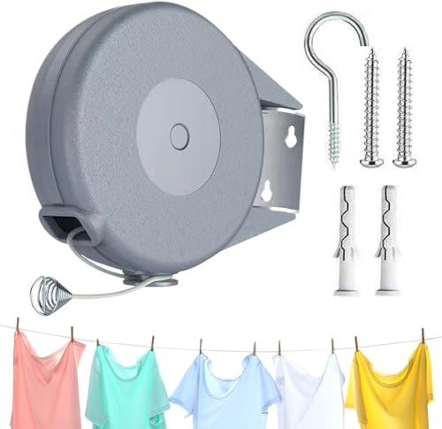 Cuerda de lavandería retráctil para interior | Cuerda de lavandería resistente ajustable portátil de 15 m - para tendedero interior y exterior - para cuarto de baño hotel patio jardín Césped