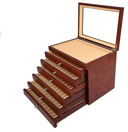 USOHJZ Lack trä reservoarpenna display organiserare box samlare 12/23/34/78 spår (mörkröd-78pennor)