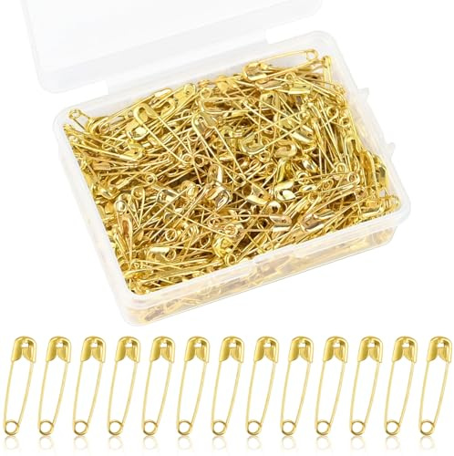 JAXICREY 350 Stück Sicherheitsnadeln Klein, 19mm Kleine Sicherheitsnadel Gold Mini Sicherheitsnadeln Set Safety Pins mit Praktischer Box für Kleidung Nähen Basteln Schmuckherstellung