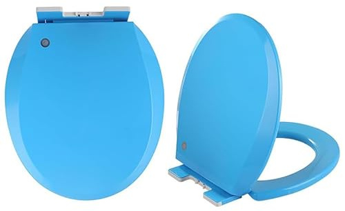 Sedile WC rotondo da 41,9 cm, con chiusura ammortizzata, silenzioso, con cerniere regolabili e accessori di montaggio, sedile WC colorato in plastica a forma di O, blu