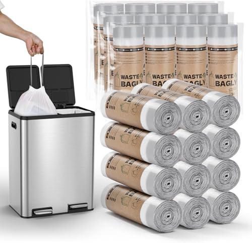 YEAUPE PRO Bolsas de Basura 30L con Cordón, 180 Unidades Extra Resistentes, Tamaño L 53 x 74 cm, Blancas, Precortadas y Antifugas, Bolsas para Cubo de Basura de Cocina, Baño, Oficina y Hogar