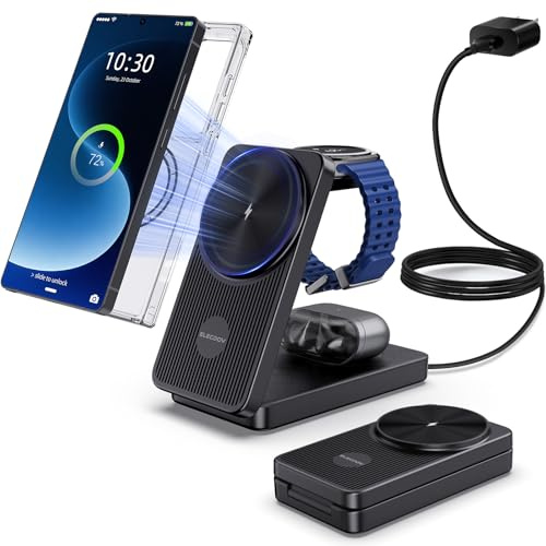 3 in 1 Magnetic Wireless Charging Station for Samsung Foldable Travel Stand | Wireless Charger Stand for Samsung Galaxy S26 Ultra/S25/Z Flip7/Z Fold7, Watch Ultra/8/7, Buds Pro4/3, Compact Dock for Tidy