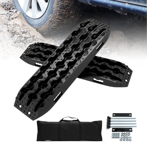 2 stycken sandplåtar sandbräda, sandbräda, traktionshjälp, bilkörning, recovery board, offroad track, lämplig för utomhusbruk i snö, sand, lera för terrängfordon, husbil, lastbil (svart)