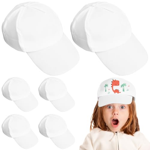 TOPPERFUN White Baseball Caps, 10pcs DIY Plain Hats for Kids, Ages 7-18 | Cotton craft set, 52-55 cm fit, blank surface for painting and doodling, for schools, parties and group art activities