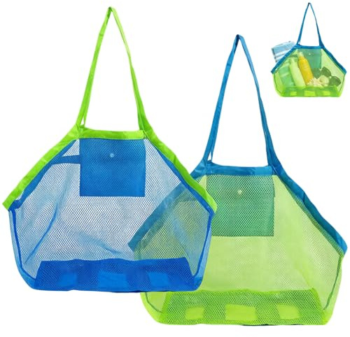 2 Stück Sandspielzeug Netztasche Große, Strandtasche Strandspielzeug Tasche Aufbewahrung Beach mit Urlaub, Sandschaufel Buddelzeug Sandkasten für Familie Urlaub