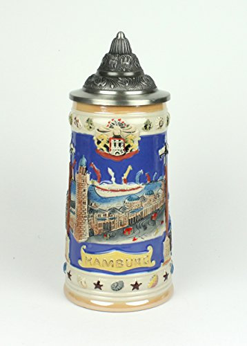 Buddel-Bini Bierhumpen Hamburg Wahrzeichen Tag Bierkrug mit Zinndeckel