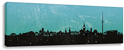 Skyline Stuttgart Türkis (div. Größen) Graffiti Like Banksy Kunstdruck Wandbild Leinwandbild Wohnzimmerbild (50x150cm)