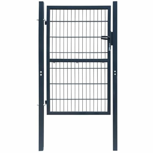 vidaXL Single 2D Fence Gate in Anthracite Gray 41.7 x 66.9- Heavy-Duty Steel Construction, Contemporarily-Styled with Locking System & 2 Keys Included, Easy to Install for Gardens, Patios, Terraces