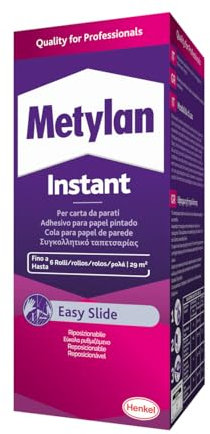 Metylan Instant - Adhesivo en polvo para papel tapiz de TNT y papel pintado, rápida preparación, potente, reutilizable, pegamento de pared fácil de aplicar, rendimiento 22 m² con un paquete, 200 g