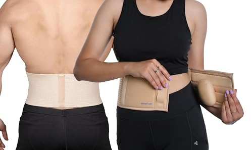 Wonder Care- Umbilical Hernia Support Belt Abdominal Binder for Belly Button Hernias or Navel Hernias, Hernia pain relief Brace, Beige (L, 36-40)