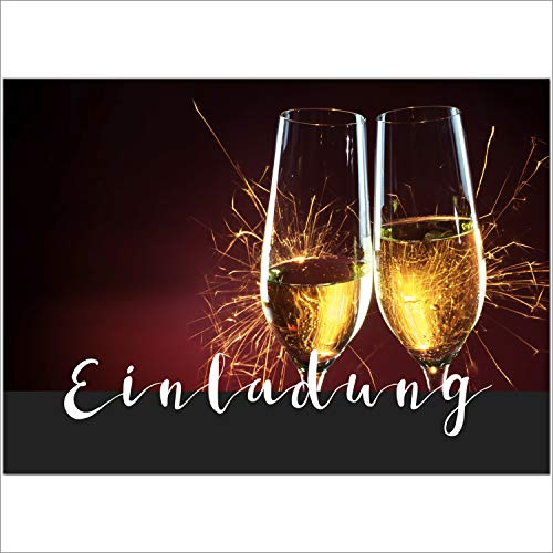 10 x Einladungskarten und 10 Umschläge im Set für jeden Anlass / 2 Sektgläser/Einladung Geburtstag/Party/Einweihung/Feier/Geburtstagseinladungen Din A6